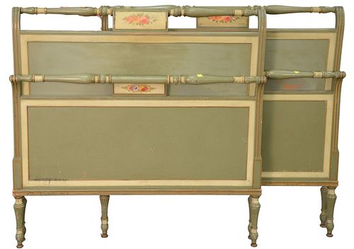 PAIR OF TWIN BEDS, PAINT DECORATED