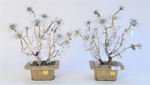 PAIR CRYSTAL FLORAL PLANTS, WITH