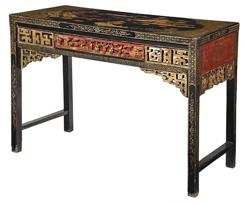 CHINESE LACQUERED, GILT, AND POLYCHROMED