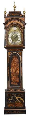 QUEEN ANNE JAPANNED TALL CASE CLOCKBritish  37a18a