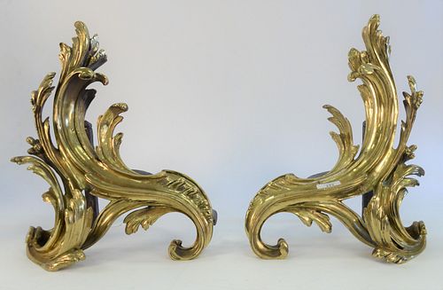 PAIR OF LOUIS XV STYLE BRONZE CHENETS  37a1a0