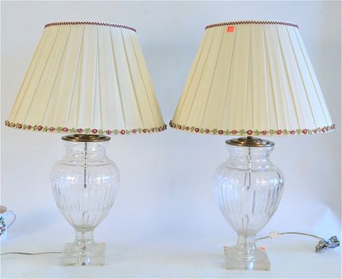 PAIR OF URN SHAPED CRYSTAL LAMPS
