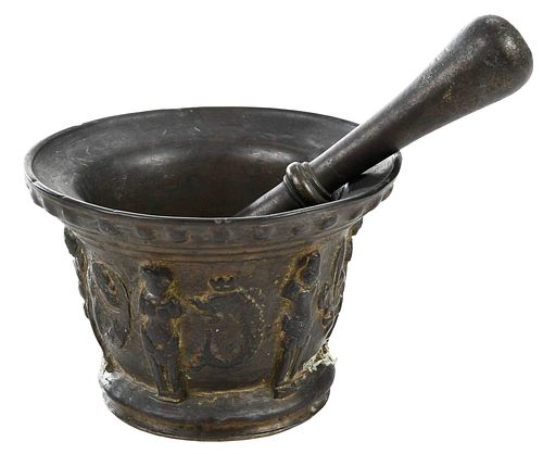 FRENCH BRONZE MORTAR AND PESTLEpossibly 37a200