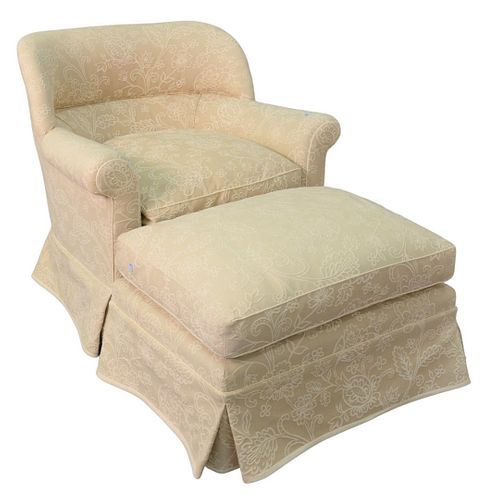 CUSTOM UPHOLSTERED CHAIR AND OTTOMAN,