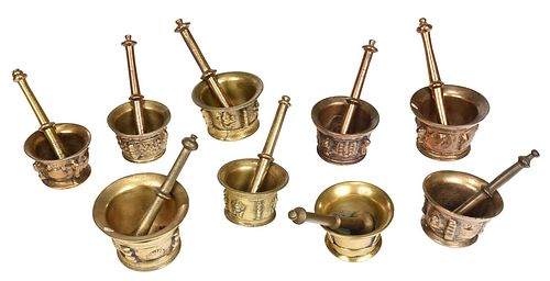 NINE CONTINENTAL BRASS MORTARS