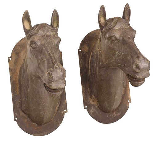 PAIR PAINTED CAST IRON HORSE HEAD