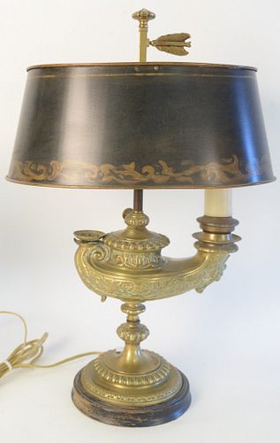 BRASS ELECTRIFIED OIL LAMP, WITH