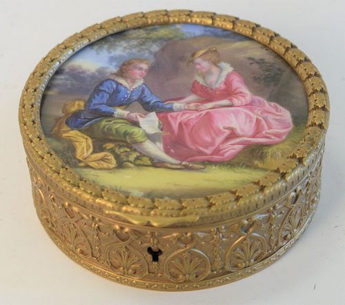 BRASS JEWEL BOX WITH PAINTED PORCELAIN 37a299