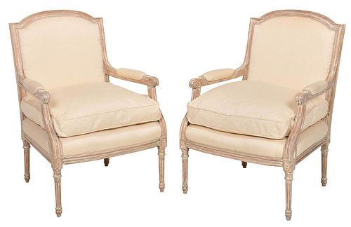 PAIR LOUIS XVI STYLE PAINTED UPHOLSTERED 37a29c