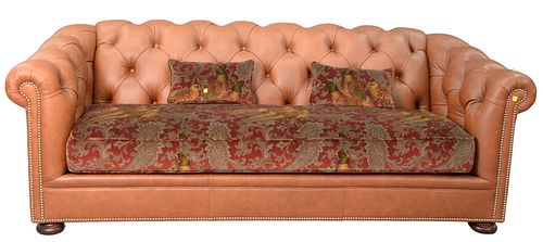 LEATHER CHESTERFIELD STYLE SOFA,