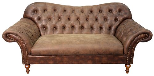 CONTEMPORARY BROWN LEATHER UPHOLSTERED 37a2bc