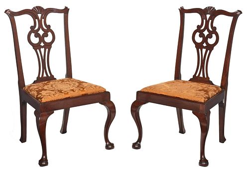 PAIR NEW ENGLAND CHIPPENDALE MAHOGANY 37a327