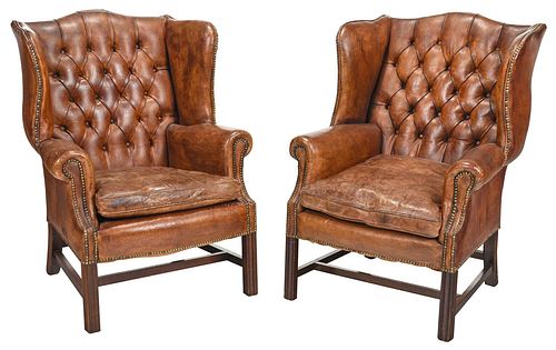 PAIR CHIPPENDALE STYLE LEATHER