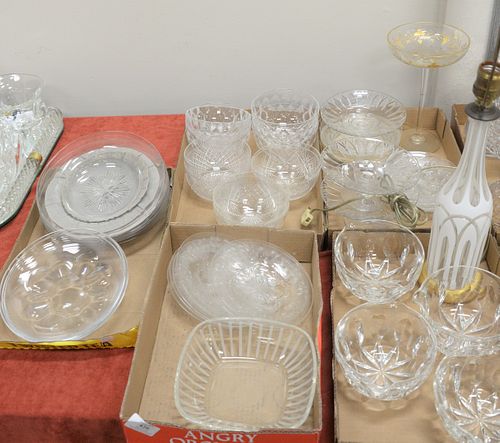 FIVE TRAY LOTS OF ASSORTED CRYSTAL,