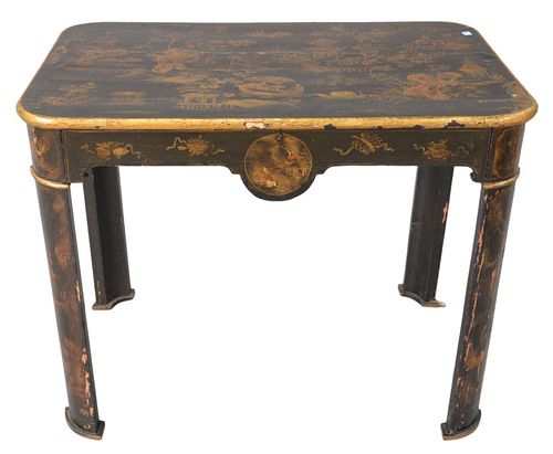 CHINOISERIE BLACK LACQUERED TABLE,