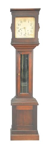 MAHOGANY TALL CASE CLOCK WITH WEIGHTS
