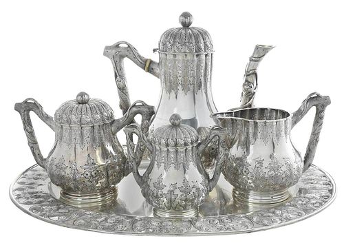 FIVE PIECE JAPANESE SILVER TEA 37a454