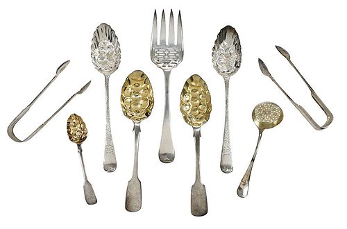 NINE PIECES ENGLISH SILVER FLATWAREincluding 37a44f