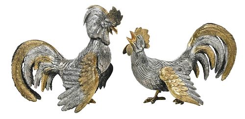 TWO SPANISH SILVER ROOSTERS20th 37a45c