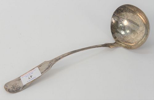 LARGE COIN SILVER LADLE, WITH POURING