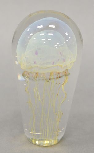 RICHARD SATAVA ART GLASS JELLYFISH PAPERWEIGHT,