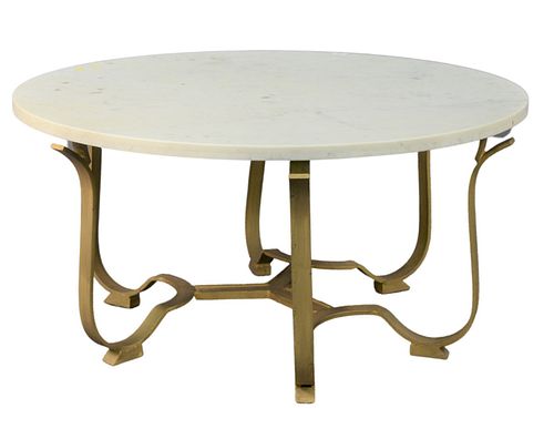 LARGE ROUND MARBLE TOP COFFEE,