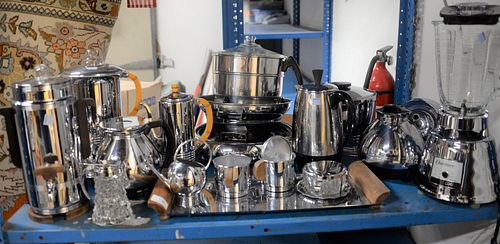 LARGE GROUP OF VINTAGE CHROME KITCHENWARE  37a4ee