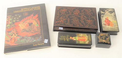 GROUP OF FOUR RUSSIAN LACQUER BOXES,