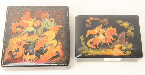 TWO RUSSIAN LACQUER BOXES, LEGENDS