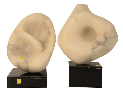 TWO FREEFORM CARVED MARBLE SCULPTURES,