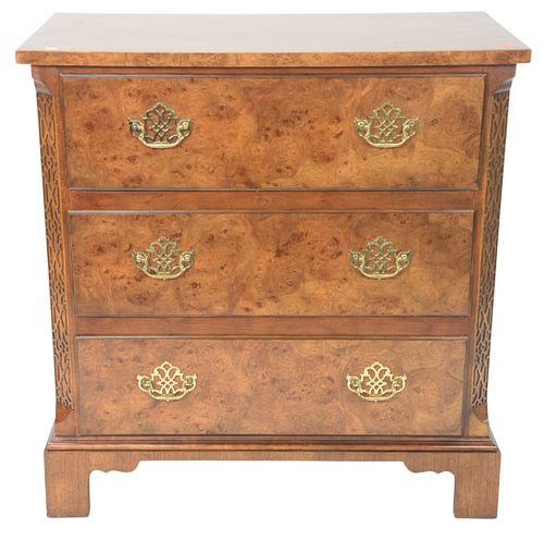 THREE DRAWER BURLWOOD CHEST HAVING