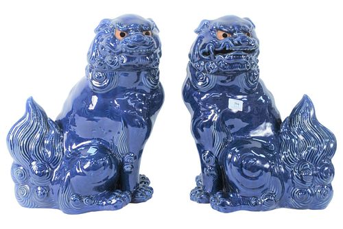 PAIR OF LARGE POTTERY BLUE GLAZED