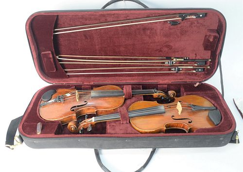 TWO STUDENT VIOLINS, TOGETHER WITH FOUR