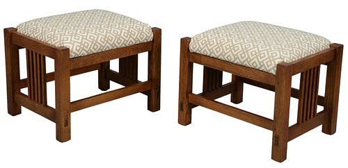 PAIR OF STICKLEY MISSION OAK FOOTSTOOLS  37a631