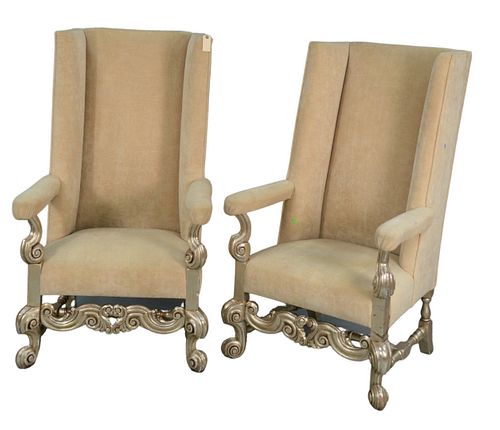 PAIR OF UPHOLSTERED OPEN ARMCHAIRS,