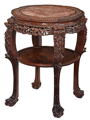  CHINESE CARVED HARDWOOD MARBLE 37a66b