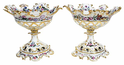 PAIR OLD PARIS PORCELAIN FRUIT COMPOTESFrench,