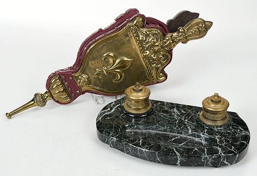 MARBLE AND GILT BRONZE INK STAND,