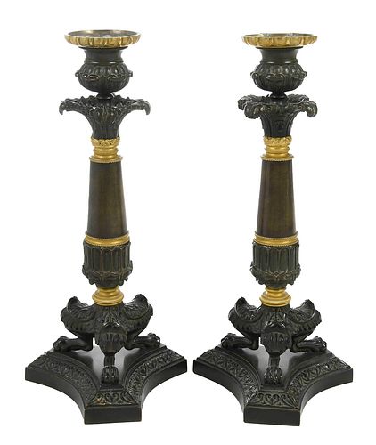 PAIR OF BRONZE CANDLESTICKSContinental,