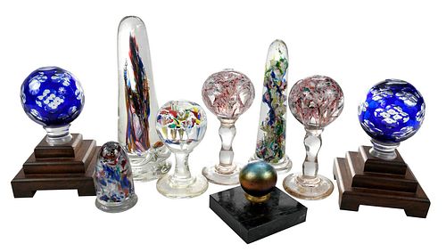 NINE PEDESTAL FORM PAPERWEIGHTS19th/20th