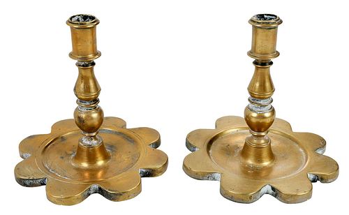 PAIR OF CONTINENTAL BRASS CANDLESTICKSprobably