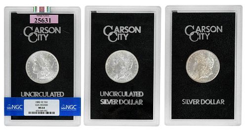 THREE GSA CARSON CITY SILVER DOLLARS1882-CC