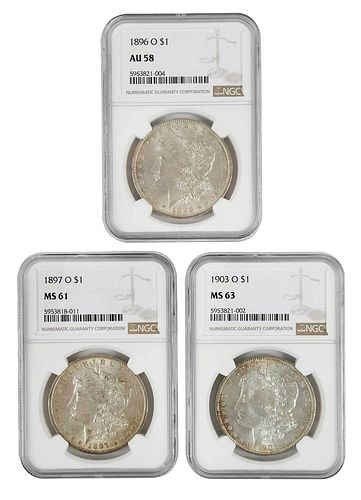 THREE NEW ORLEANS MORGAN DOLLARS1896 O  37a7c3