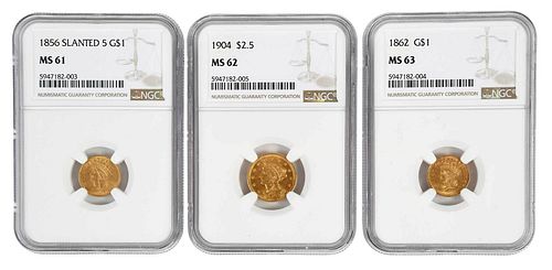 THREE GRADED U S GOLD COINS1856 37a7bd
