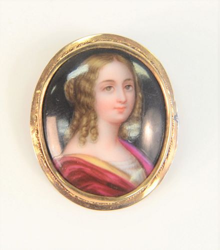 14 KARAT FRAMED BROOCH WITH PAINTING 37a7d7