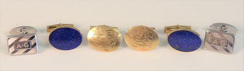 THREE PAIRS OF 14 KARAT GOLD CUFFLINKS