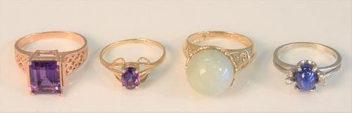 FOUR 14K GOLD RINGS ONE WITH CABOCHON 37a802