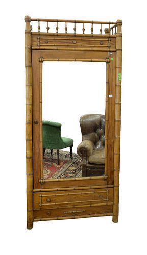 FAUX BAMBOO ARMOIRE WITH MIRRORED