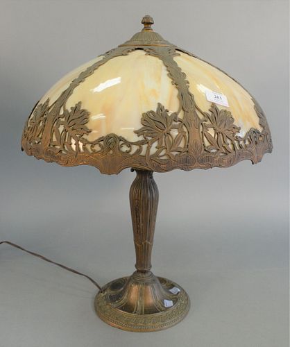 LARGE CARAMEL SLAG GLASS TABLE LAMP