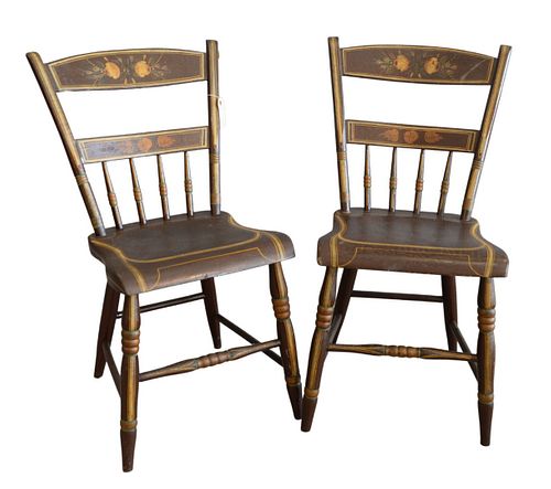 PAIR THUMBACK SIDE CHAIRS IN OLD